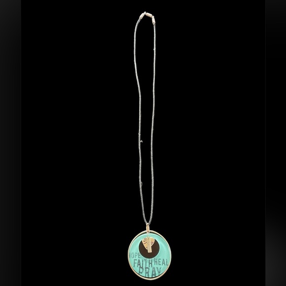 Black cord turquoise loops jewelry necklace - Picture 5 of 9